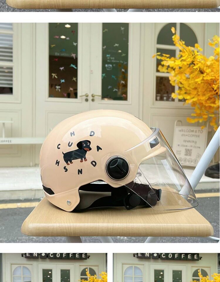 Little Black Dog New National Standard C Electric Vehicle Helmet Cute Safety Hat for Women Breathable Sun Protection Motorcycle Hat Trendy
