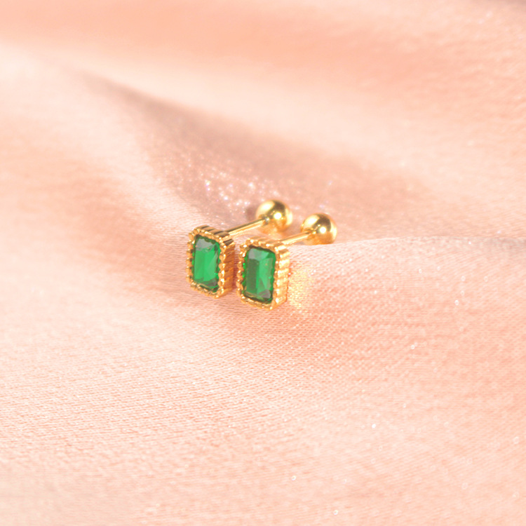 Holiday Occasion Titanium Steel Material Square Pattern 1 Pair Simple Style Square Inlay Titanium Steel Gem Ear Studs