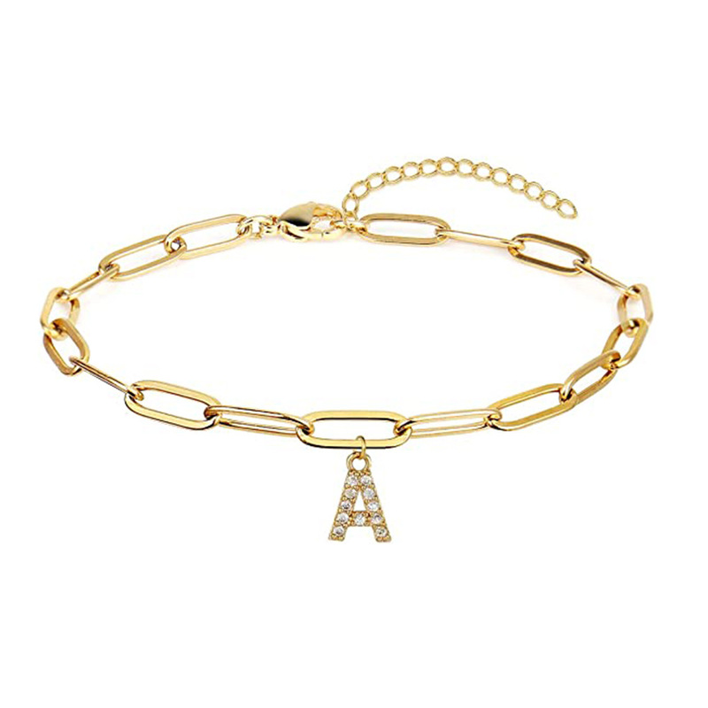 Foreign Trade Fashion New Initial Bracelet European and American Simple Stainless Steel Paperclip Chain Diamond Letter Pendant Bracelet