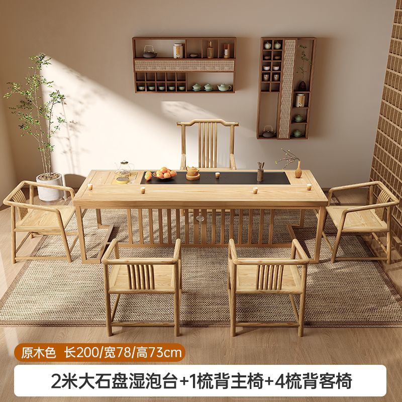 2m 대형 돌판 습식 거품 테이블 + 빗등받이 메인 의자 1개 + 빗등받이 게스트 의자 4개