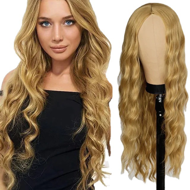 Synthetische pruik maïs snorharen wol krul kleine golven krullend haar synthetische vezel hoofdband middensplit lang haar set_voghion.com