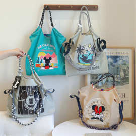 正品米老鼠网红刺绣购物袋女卡通时尚环保休闲百搭早八通勤单肩包