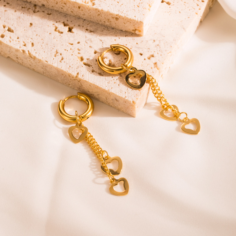 Fashion Heart Shape Titanium Steel Plating Drop Earrings 1 Pair