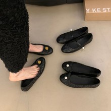 黑色平底鞋单鞋女秋季通勤浅口小香风软底蝴蝶结单鞋女圆头温柔