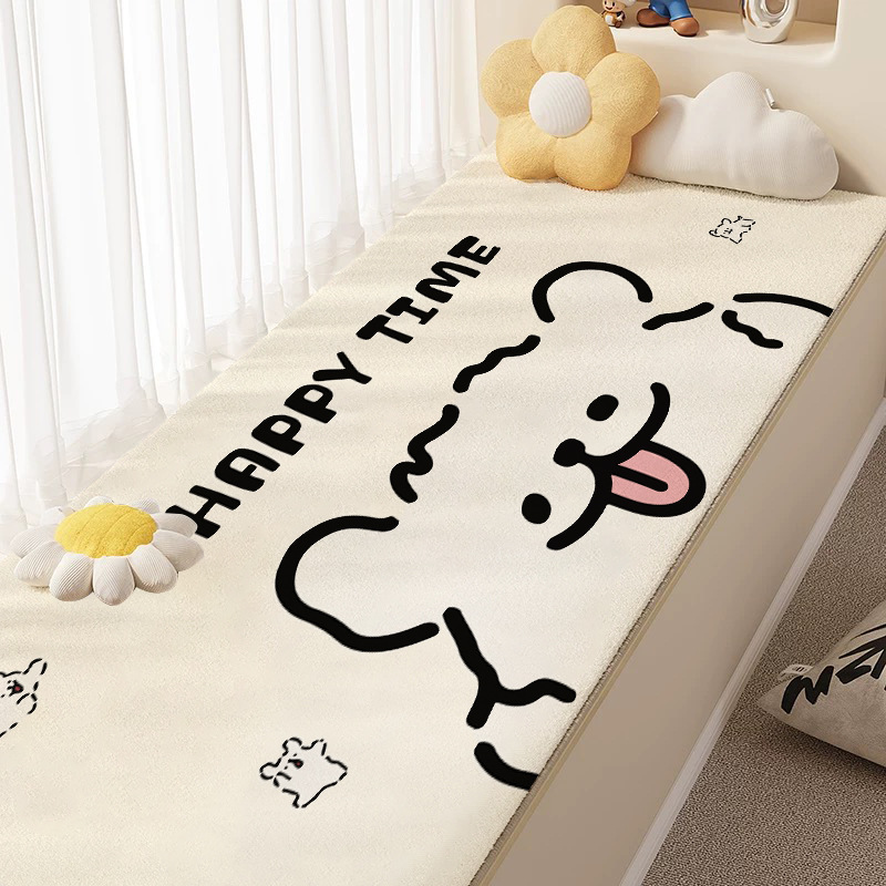 可爱卡通风仿羊绒飘窗垫四季通用毛绒卧室床边毯易打理隔凉阳台垫