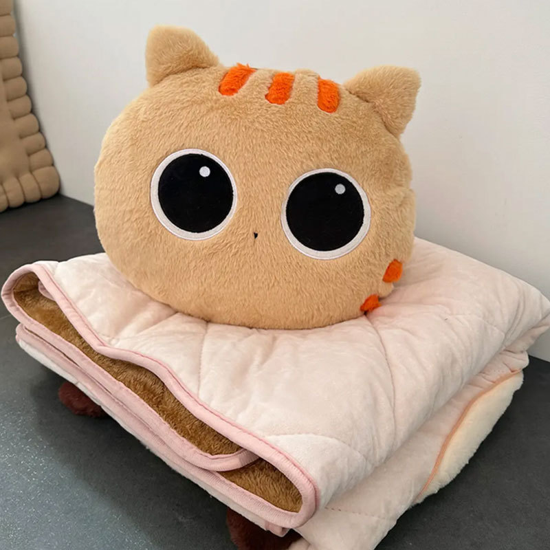 노란 고양이 베개 이불