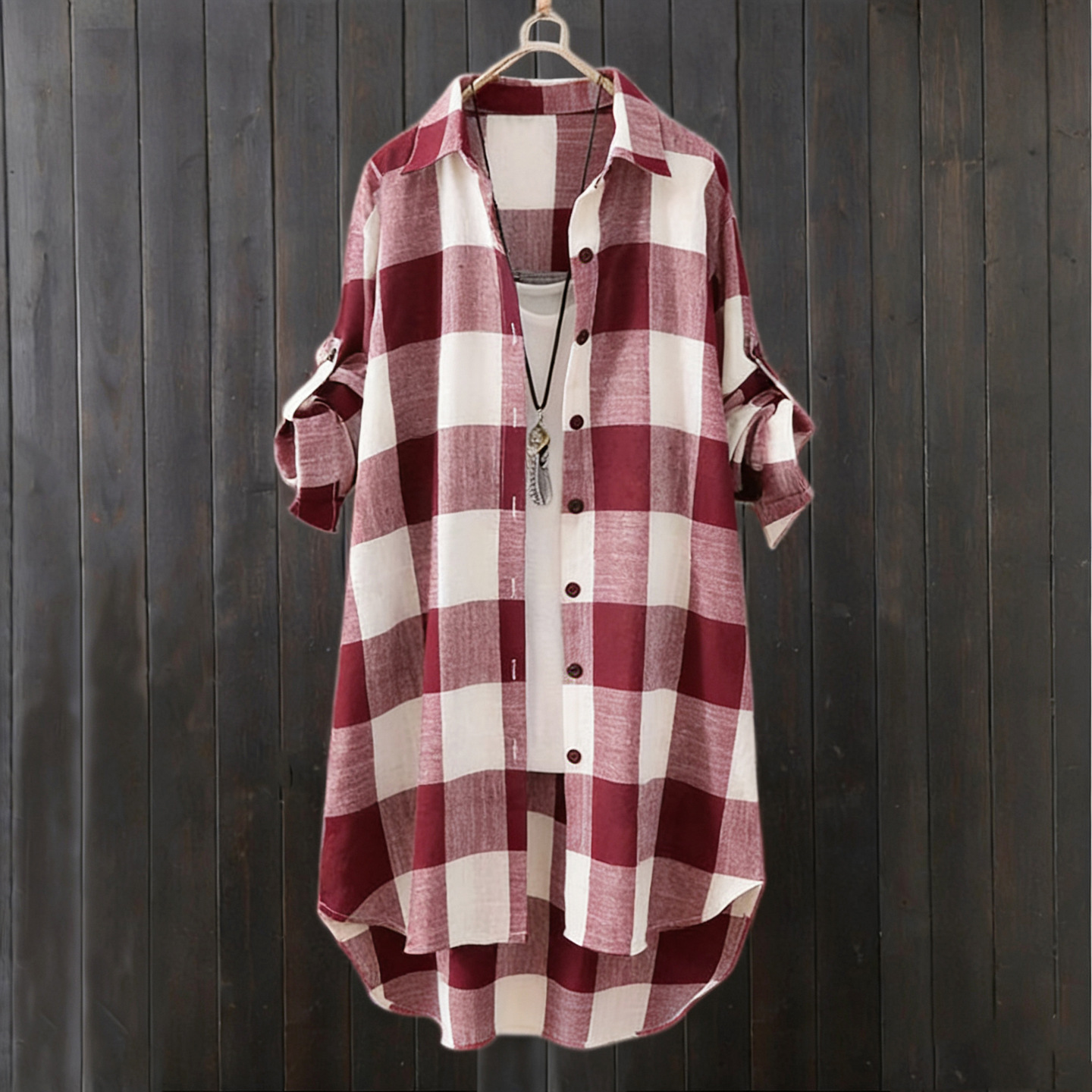 Women's cross-border sun protection shirt jacket, loose summer, hip-covering, linen long top, sun protection shirt, plaid shirt, long sleeves