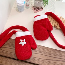 新款圣诞手套斜跨大容量包拜年姐妹毛绒时手套包斜挎可爱星星女包