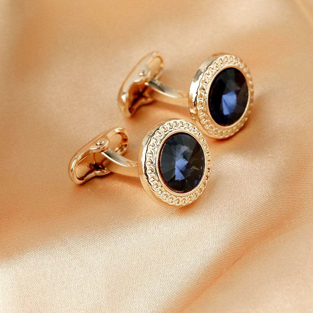 fashion new round gold plated zircon cufflinks men's French shirt business cuff nails cufflinks_voghion.com