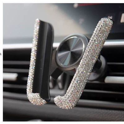 Car-Mounted Diamond-Encrusted Phone Holder, Car Navigation Support, Clip-On Air Vent, Multi-Functional and Versatile
