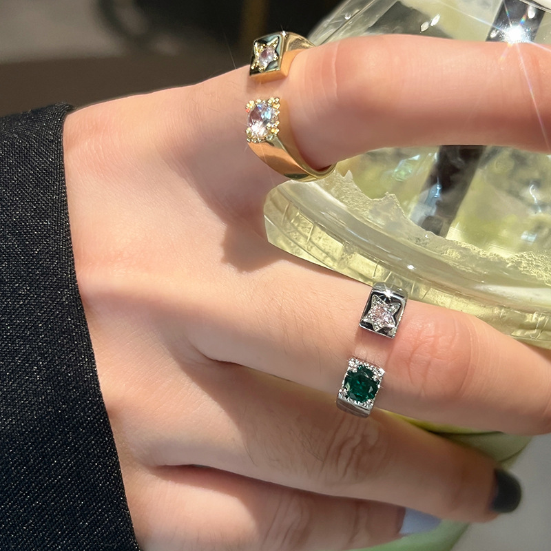 Lady U Shape Copper Open Ring Plating Artificial Gemstones Copper Rings