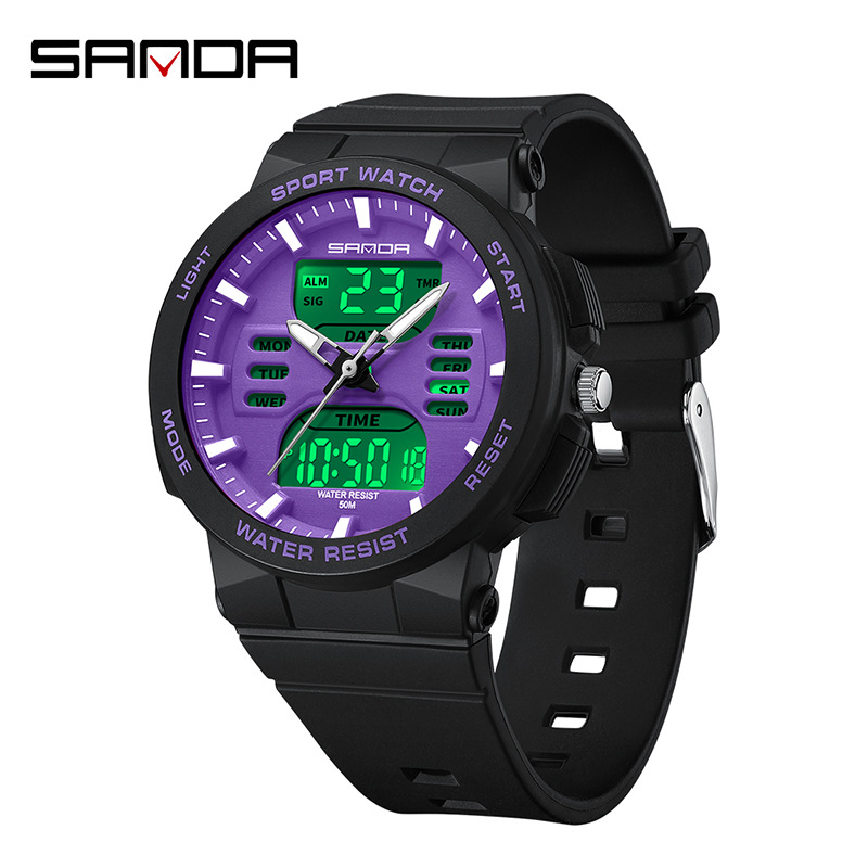 Reloj deportivo de pareja sanda Sanda doble pantalla reloj electrónico multifuncional nocturna impermeable reloj electrónico 6185