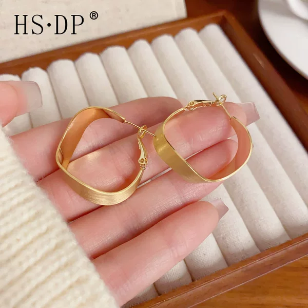 European and American Amazon Cross-Border Unique Exaggerated Metal Brushed Geometric Earrings with a Unique Cool Style Wholesale