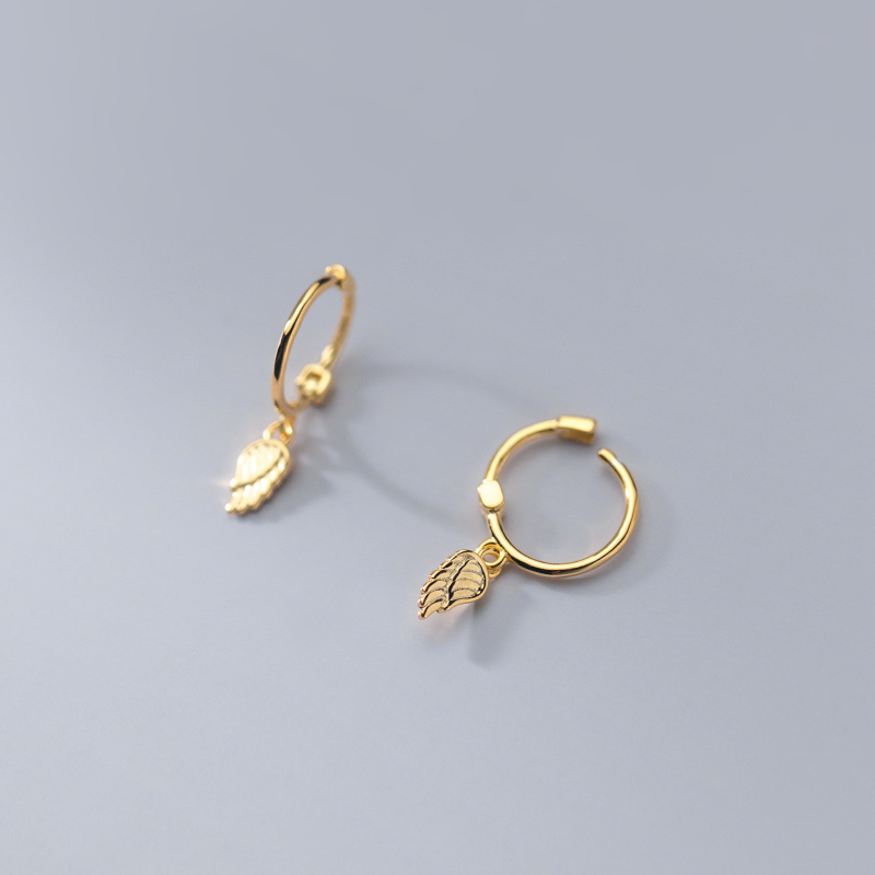 Eloch S925 botón de orejas de plata para mujeres estilo japonés y coreano simple aretes dulces de ala de moda pequeños auriculares frescos G8710