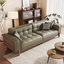 美式复古风中小型客厅真皮沙发双人轻奢胡桃木新中式直排沙发
