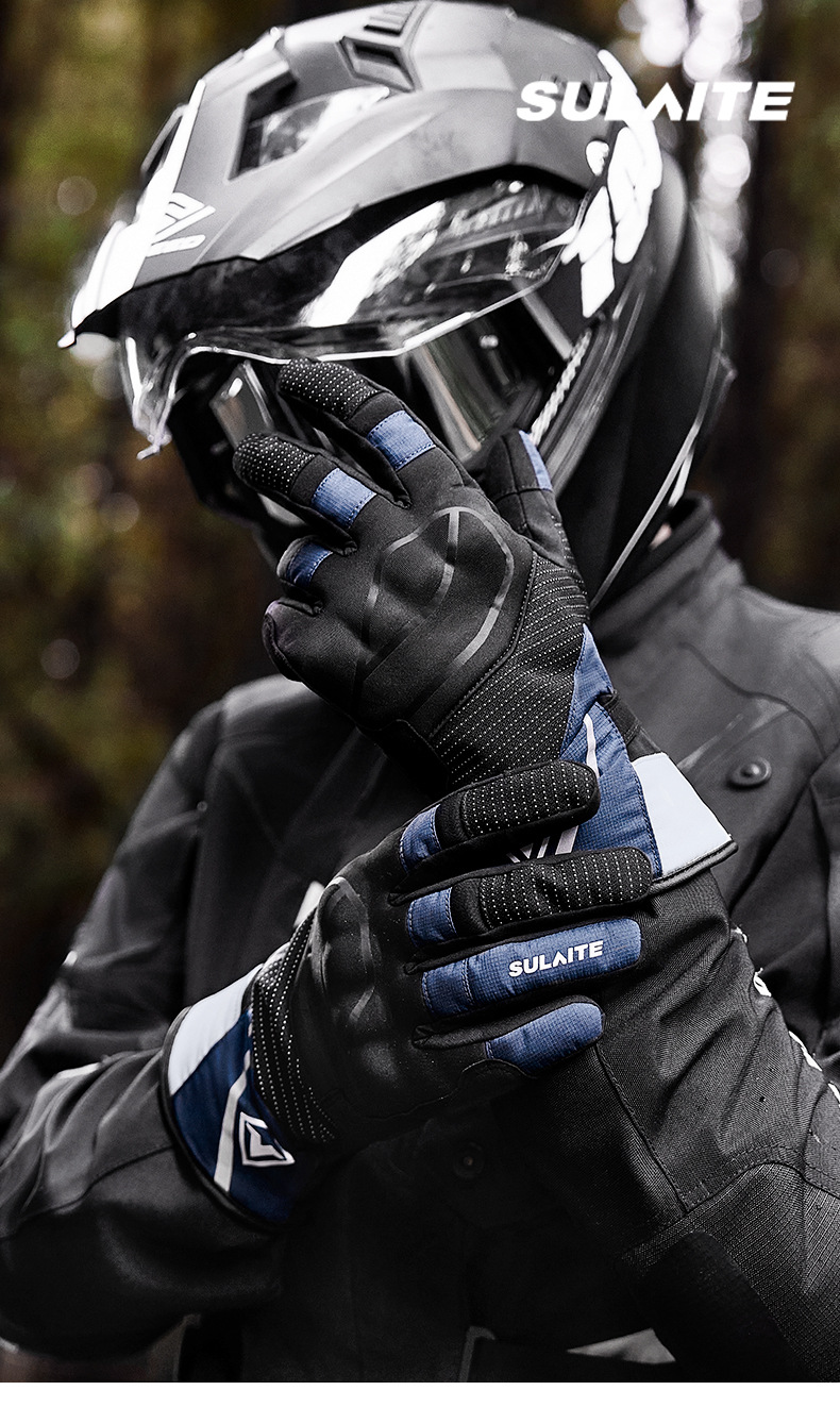 Sulaite Motorcycle Riding Gloves, Anti-Fall, Windproof, Winter Motorcycle Gloves, Fleece-Lined, Warm Rider Gloves