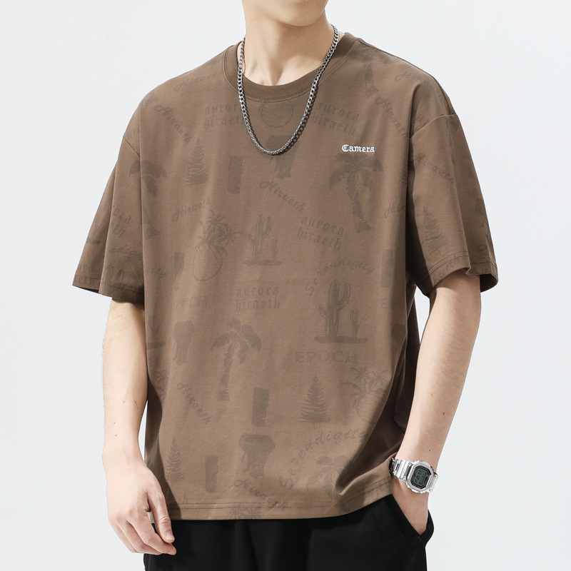 半袖tシャツ男性夏の薄いアメリカのレトロな丸首半袖insトレンドプリントのシャツカジュアルな服|undefined