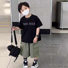 跨境现货纯棉帅气童装男童夏季短袖T恤宽松透气新款潮流圆领上衣