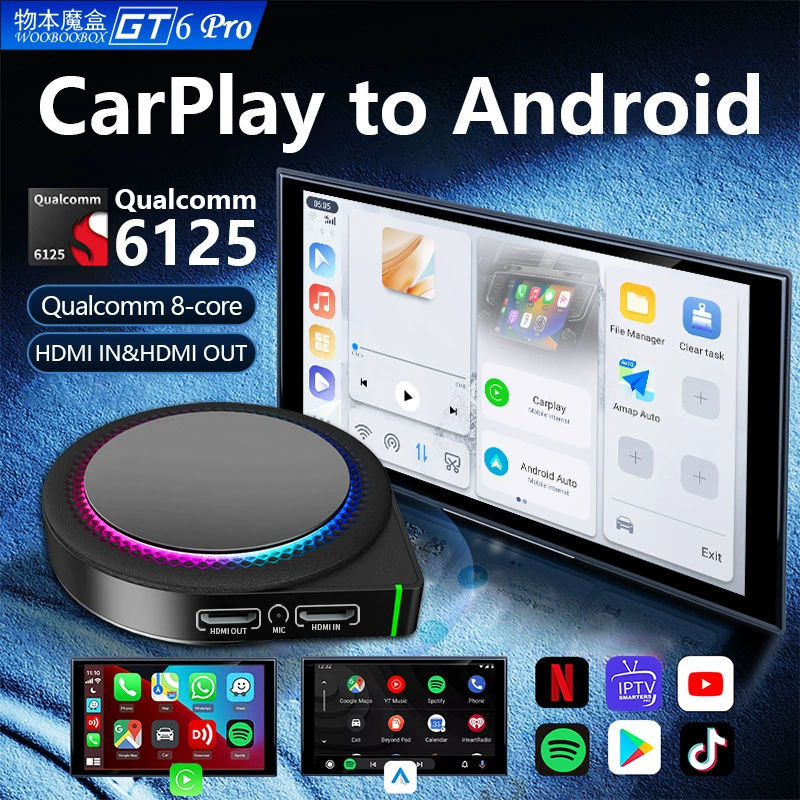 Magic Box GT6Pro Беспроводная карплей коробка Android 13 Qualcomm восьмиядерный поддерживает HDIM вход и выход