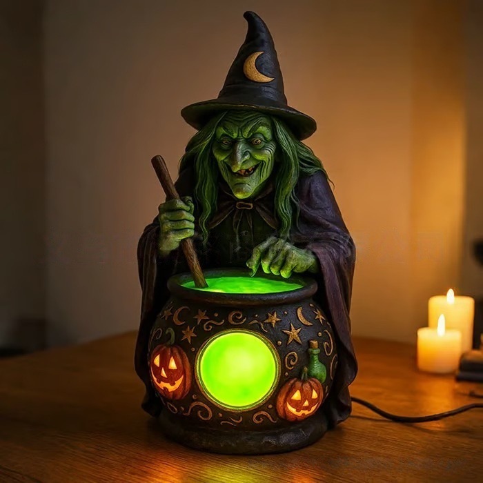 跨境新品万圣节女巫灯Halloween Witch Lamp家居桌面装饰树脂摆件|undefined