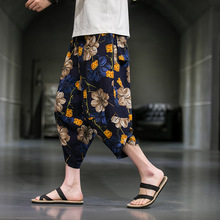 中国风春季新款棉麻七分裤男宽松大码