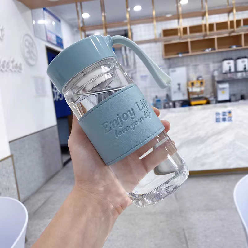 Internet celebrity borosilicate glass water Cup portable men and women simple transparent cup with lid with cup cover portable cup tea cup