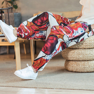 Short Summer New Chinoiserie Men's Loose Casual Leggings Japanese Style Large Size Printed Bloomers for Men