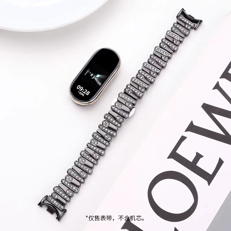 Xiaomi Mi Band 8/9/10 ストラップ NFC バージョン金属不規則なダイヤモンドがちりばめられたバタフライバックル小さな香りの時計ストラップに適しています|undefined