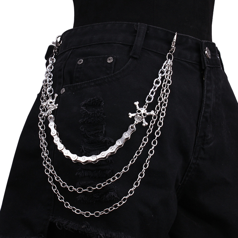 Accessories INS Style Rock Hip Hop Punk Street Double Layer Waist Metal Skull Men's Pants Chain_voghion.com