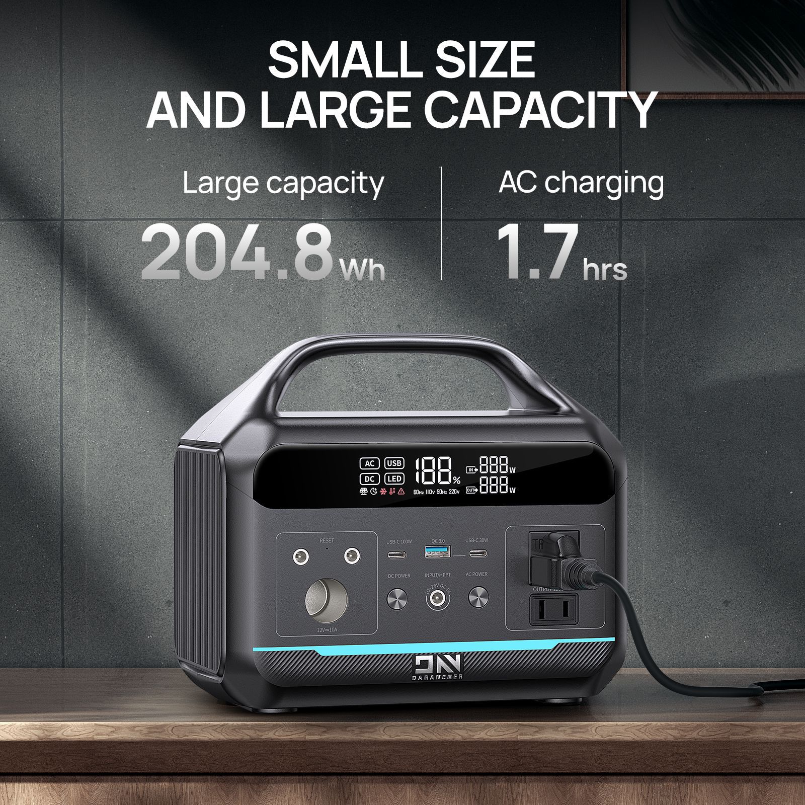 Fuente de alimentación de almacenamiento de energía solar de gran capacidad de 192 Wh, batería de respaldo portátil para exteriores de 300 W y 220 V