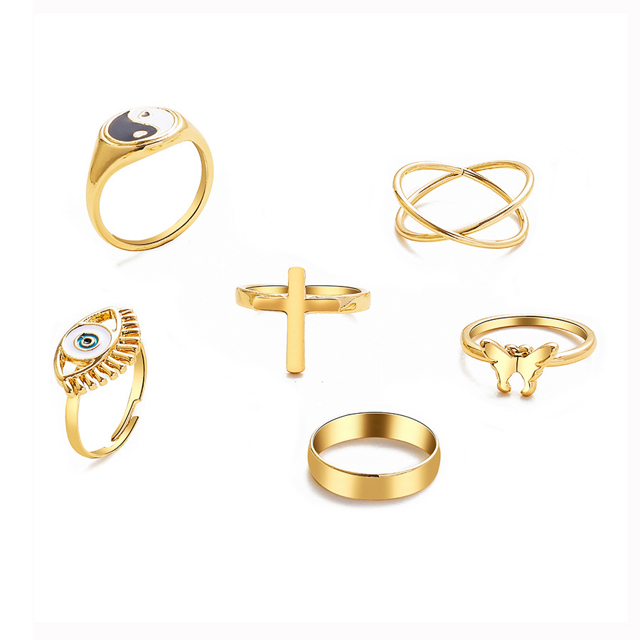 Exquisite Tai Chi Cross Butterfly Ring Set For Women 6-piece_voghion.com
