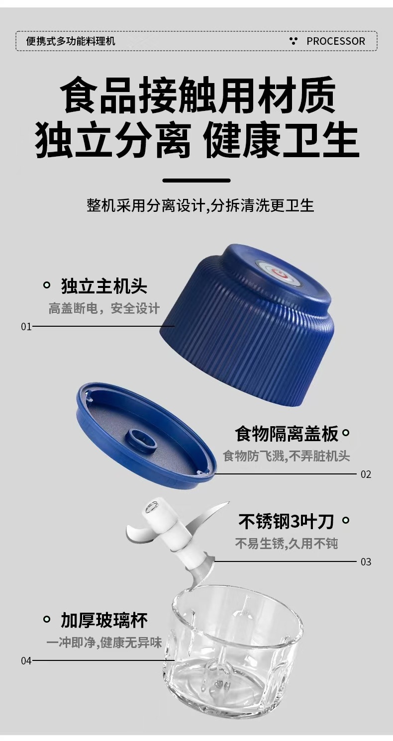 USB rechargeable portable meat grinder, garlic chopper