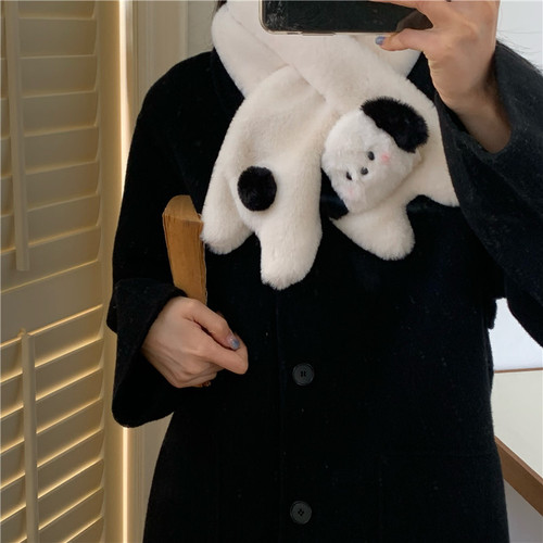 Cute blush puppy plush scarf Korean style ins style girly heart autumn and winter new warm and thickened cross scarf