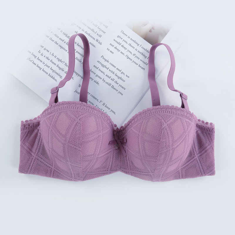 1/2 media taza de ropa interior con borde de encaje para mujer, correa para el hombro, copa de espesor medio desmontable con anillo de acero, sujetador de mujer recogido en stock