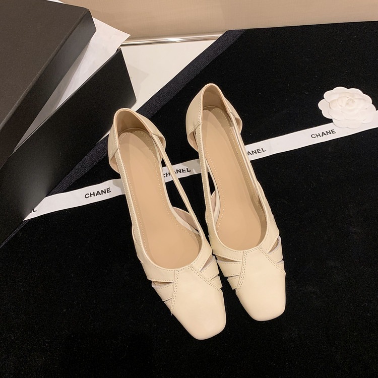 Giày cao gót nữ da thật mũi vuông nhỏ, gót cao 9 cm, phong cách thời trang xuân hè — màu nâu, màu trắng ngà chi tiết 89