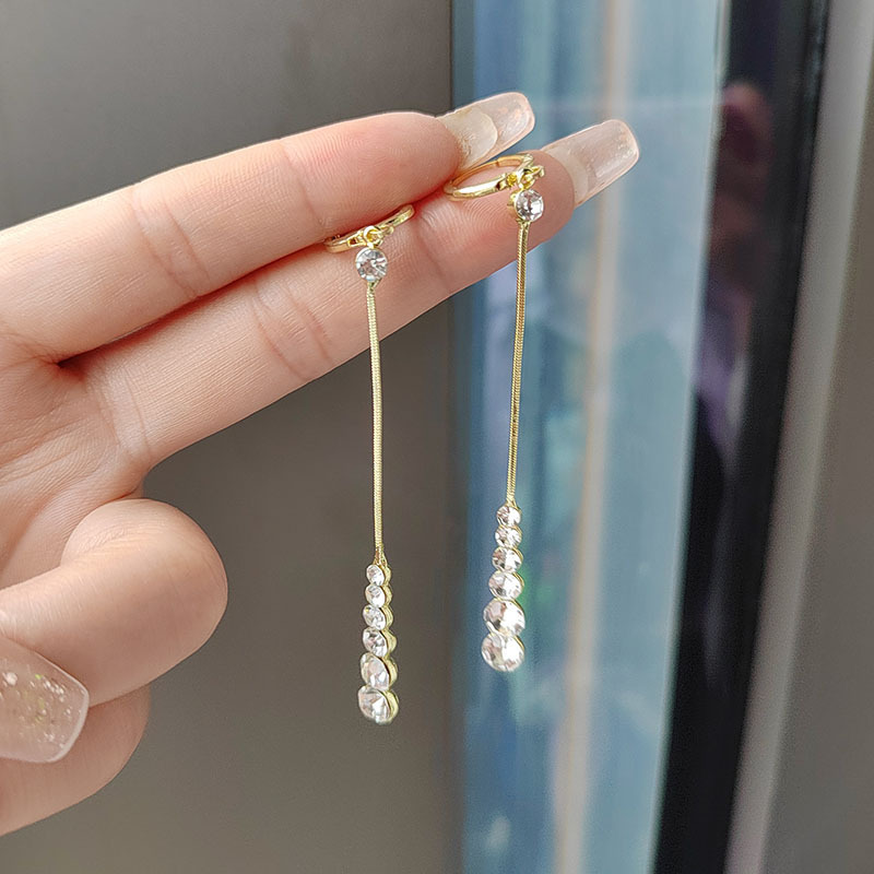 跨境歐美冷淡風鑲鑽流蘇耳釘女銀針飾品小眾高級感個性百搭耳環