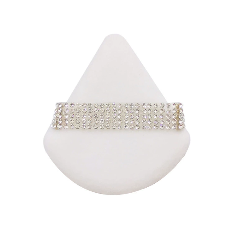 Triangular makeup sponge, crystal rhinestone strap, for loose powder (multi colors)
