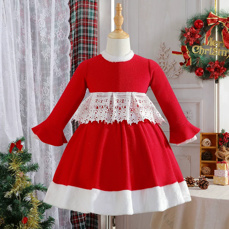 Новогоднее детское осеннее demi-season милое платье для принцессы, бархатная кружевная юбка, европейский стиль