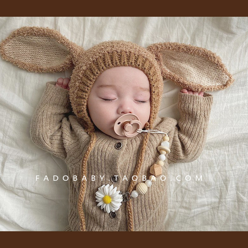 Ins Popular Korean Winter Baby Plush Cute Long-Eared Baby Hat Warm Kidsren's Ear Protection Knitted Hat