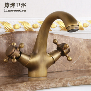 All-copper European-style antique hot and cold faucet basin claw horn faucet retro kitchen sink rotatable retro faucet