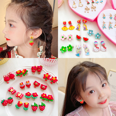 undefined2 children Ear clip girl jewelry baby No pierced ears Earrings Cartoon lovely princess Ear Studs girlundefined