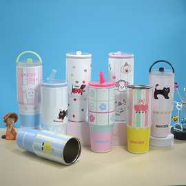 新款吨吨冰霸杯男女高颜值吸管提手杯不锈钢大容量巨无霸保温杯