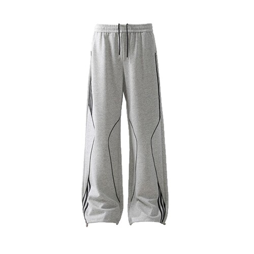 Men's Spring/Fall Fashion Brand Loose, Drapey Wide-Leg Track Pants with Three Stripes—Heavyweight Casual Trousers