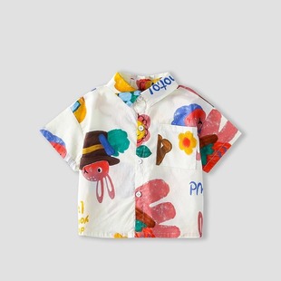[Bright Colors] Boys Summer Dopamine Shirt 2025 Summer New Style Kidsren's Style Casual Short-Sleeved Men
