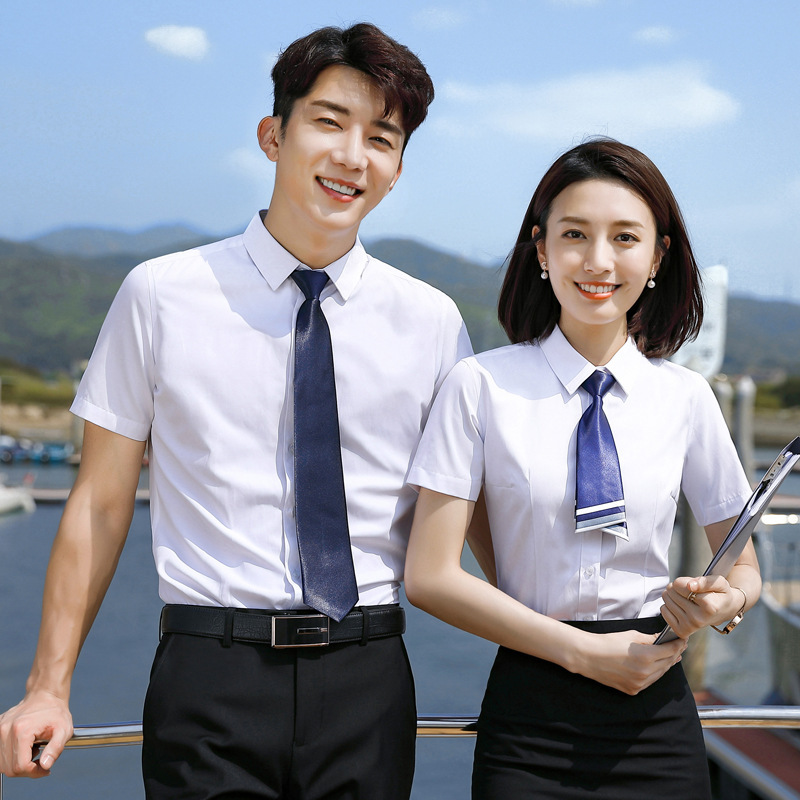 (2개) 여름 반팔 회색 일반 면화 셔츠 슬림 핏 비즈니스 착용 남성과 여성의 동일 스타일 셔츠 도구 사무실 작업 옷