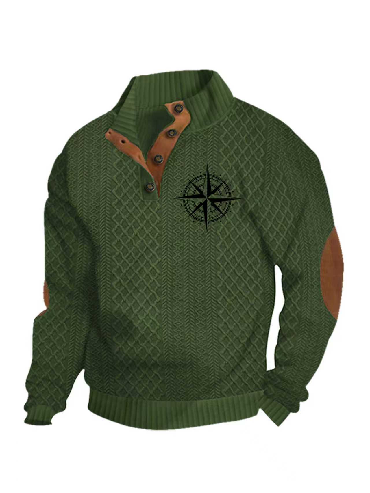 Transfronterizos Amazon otoño invierno caliente tamaño europeo para hombres al aire libre imitación de cuello de manga larga impresa hoodie de tres botones