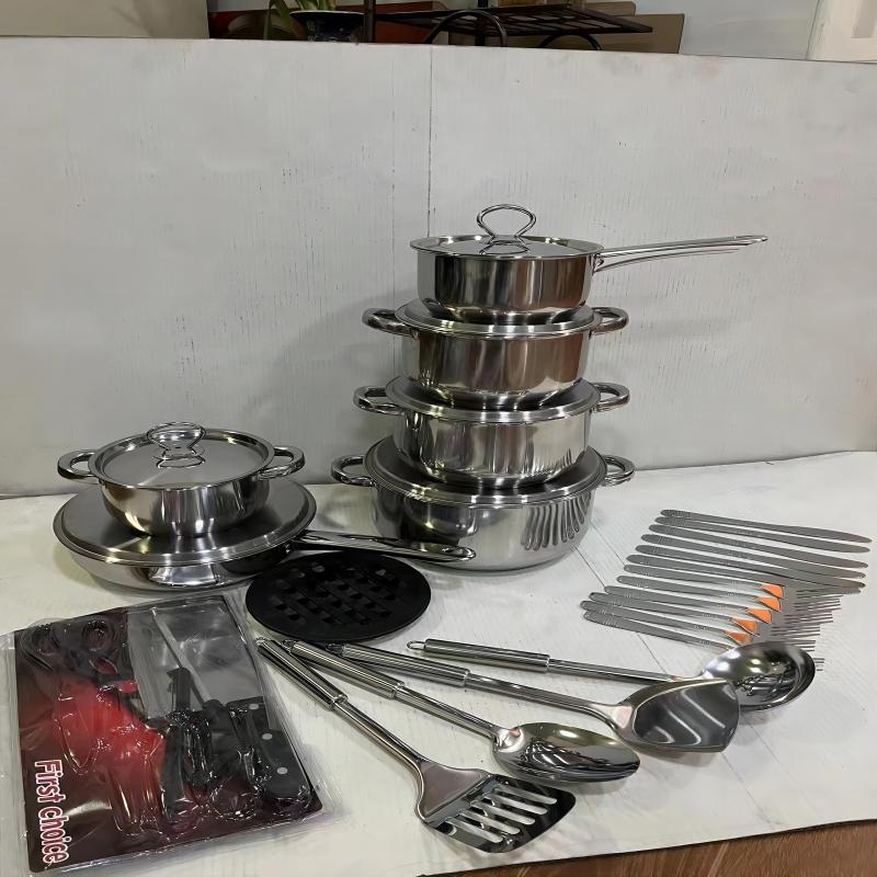 Fuente transfronteriza de olla de acero inoxidable engrosada y de fondo múltiple 15pcs combinación de olla de cocina 35pcs pot