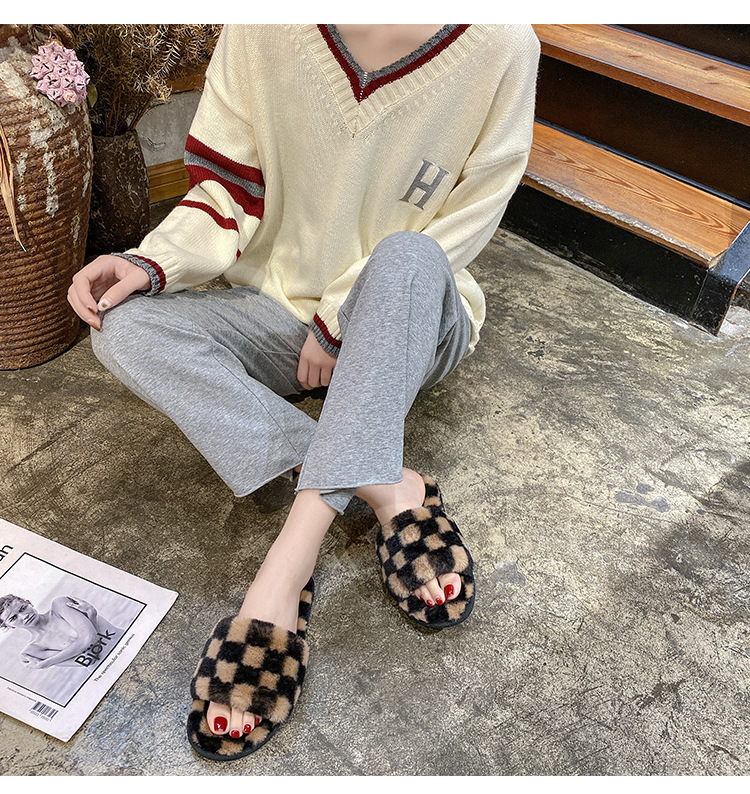 Autumn And Winter New Open Toe Celebrity Mesh Cotton Slippers Women S Fashion Indoor Home Fleece_voghion.com