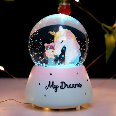 unicorn crystal ball Music box The music box automatic Snow Children's Day birthday gift girl student children girl