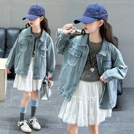 春装新款女童长袖牛仔衬衫外套2025儿童休闲洋气女孩衬衣一件代发